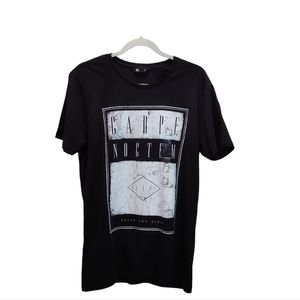 Grunge goth men's carpe noctem print casual black short sleeve shirt Small NWT